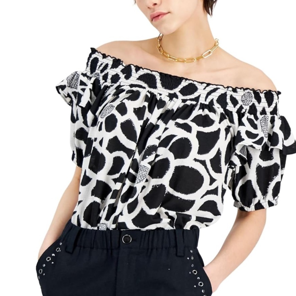 INC International Concepts Oversized Black and White Floral Blouse